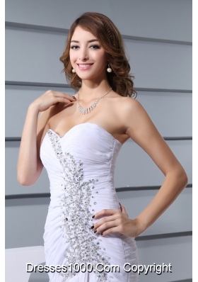 Beading White Sweetheart Mermaid  Brush Train 2013 Beautiful Prom Dress