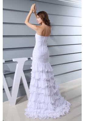 Beading White Sweetheart Mermaid  Brush Train 2013 Beautiful Prom Dress