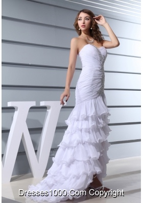 Beading White Sweetheart Mermaid  Brush Train 2013 Beautiful Prom Dress