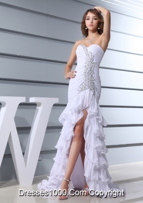 Beading White Sweetheart Mermaid  Brush Train 2013 Beautiful Prom Dress