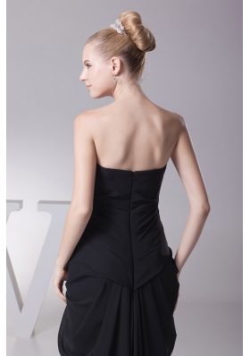 Black Column Strapless Ruching Prom Dress