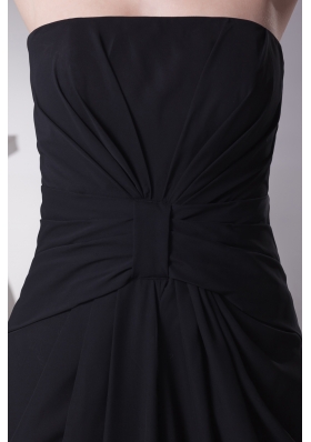 Black Column Strapless Ruching Prom Dress