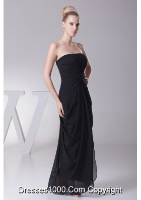 Black Column Strapless Ruching Prom Dress