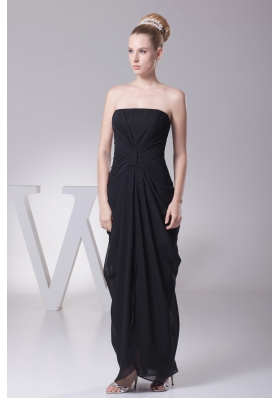 Black Column Strapless Ruching Prom Dress