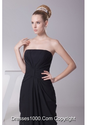 Black Column Strapless Ruching Prom Dress