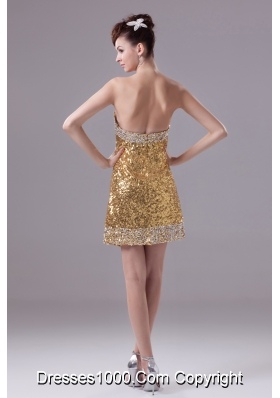 Column Gold Strapless Short Sequin Prom Dress