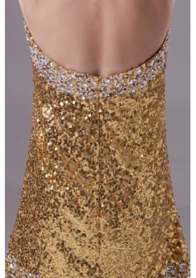 Column Gold Strapless Short Sequin Prom Dress