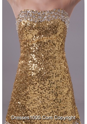 Column Gold Strapless Short Sequin Prom Dress