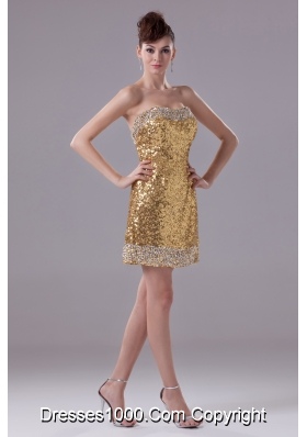 Column Gold Strapless Short Sequin Prom Dress