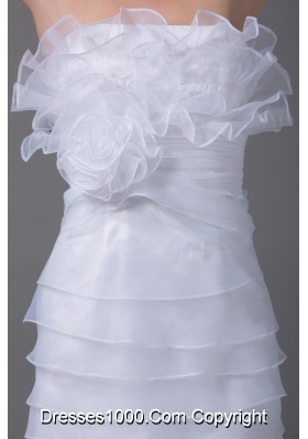 Column Strapless Ruffled Layers Organza Wedding Dress