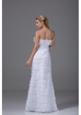 Column Strapless Ruffled Layers Organza Wedding Dress