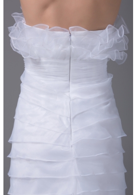 Column Strapless Ruffled Layers Organza Wedding Dress