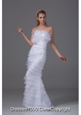 Column Strapless Ruffled Layers Organza Wedding Dress