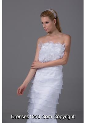 Column Strapless Ruffled Layers Organza Wedding Dress