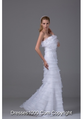 Column Strapless Ruffled Layers Organza Wedding Dress