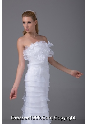 Column Strapless Ruffled Layers Organza Wedding Dress