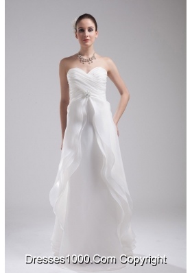 Column Sweetheart Ruching Organza Wedding Dress