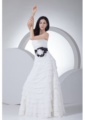 Column Sweetheart Sash Ruffles Layers Wedding Dress