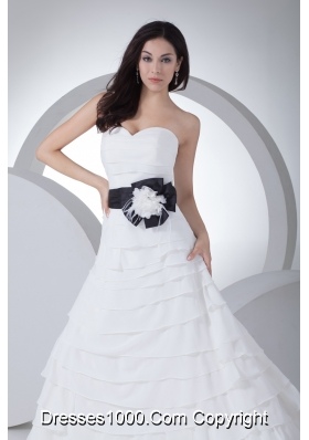 Column Sweetheart Sash Ruffles Layers Wedding Dress