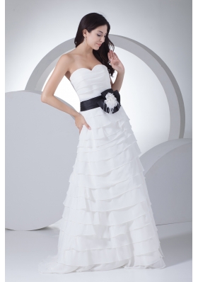 Column Sweetheart Sash Ruffles Layers Wedding Dress