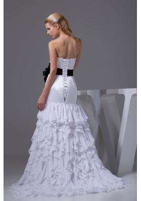 Column Sweetheart Sash Ruffles Wedding Dress