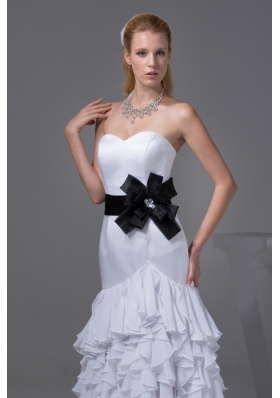 Column Sweetheart Sash Ruffles Wedding Dress