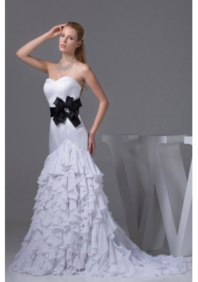 Column Sweetheart Sash Ruffles Wedding Dress