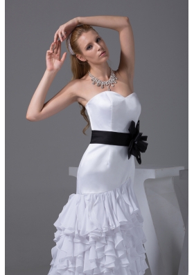 Column Sweetheart Sash Ruffles Wedding Dress