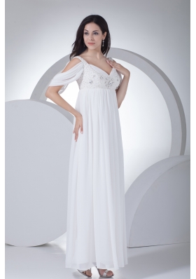 Empire Half Sleeves Straps Beading Wedding Dress