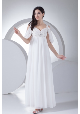 Empire Half Sleeves Straps Beading Wedding Dress