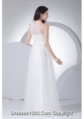 Empire One Shoulder Ruching Bow Wedding Dress