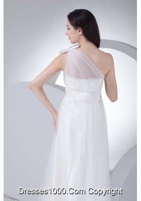 Empire One Shoulder Ruching Bow Wedding Dress