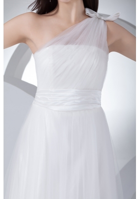 Empire One Shoulder Ruching Bow Wedding Dress