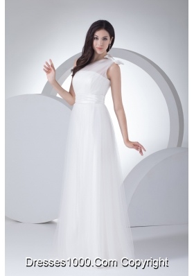 Empire One Shoulder Ruching Bow Wedding Dress