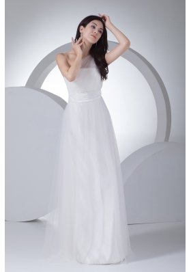 Empire One Shoulder Ruching Bow Wedding Dress