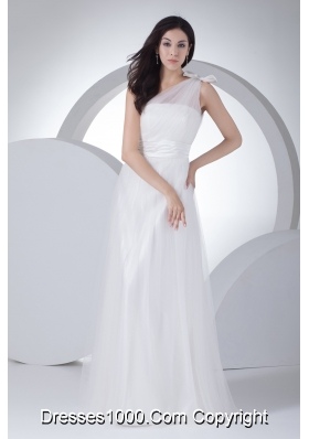 Empire One Shoulder Ruching Bow Wedding Dress