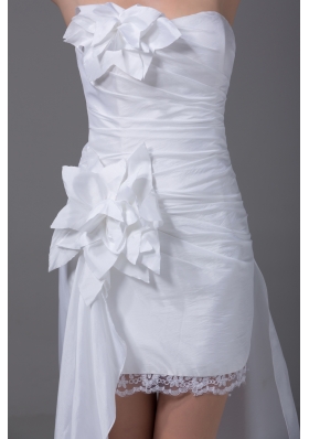 High-low Strapless Hand Made Flowers Taffeta Wedding Dress