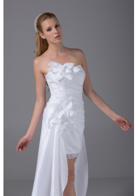 High-low Strapless Hand Made Flowers Taffeta Wedding Dress