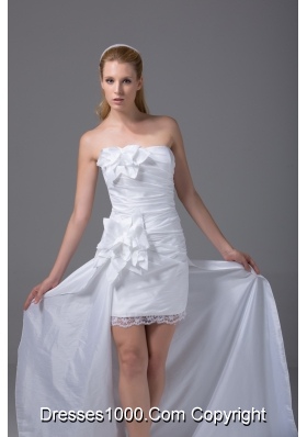 High-low Strapless Hand Made Flowers Taffeta Wedding Dress