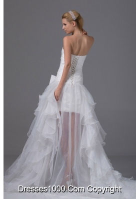 High-low Strapless Ruching Bow Organza Wedding Dress