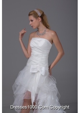 High-low Strapless Ruching Bow Organza Wedding Dress