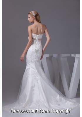 Lace Sash Strapless Mermaid Court Train Wedding Dress