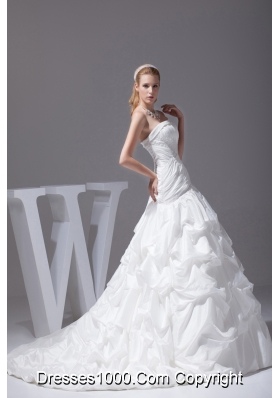 Pick-ups A-line Court Train Strapless Wedding Dress