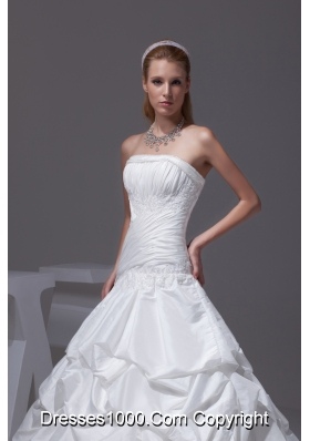 Pick-ups A-line Court Train Strapless Wedding Dress