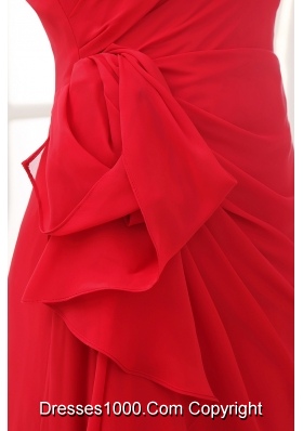 Red Column One Shoulder long Chiffon 2013 Prom Dress