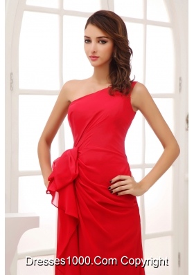 Red Column One Shoulder long Chiffon 2013 Prom Dress