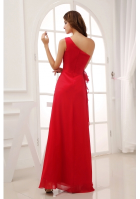 Red Column One Shoulder long Chiffon 2013 Prom Dress