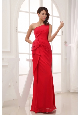 Red Column One Shoulder long Chiffon 2013 Prom Dress