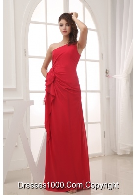 Red Column One Shoulder long Chiffon 2013 Prom Dress