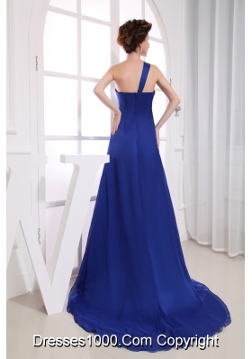 Royal Blue Chiffon One Shoulder Ruching Prom Dress